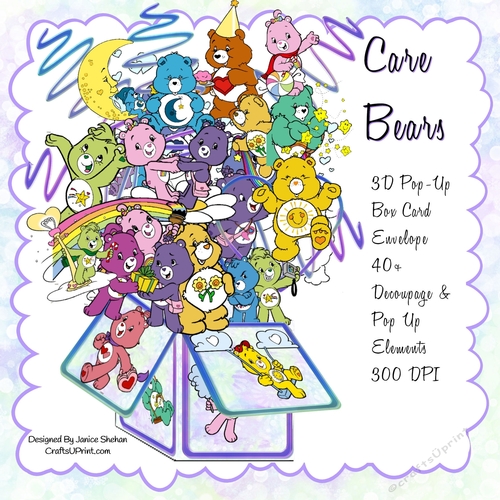 4D POP UP BOX CARD KIT - CARE BEARS