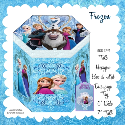 FROZEN - HEXAGON GIFT BOX, DECOUPAGE AND TAG