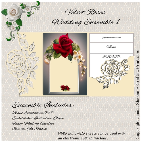 VELVET RED ROSES WEDDING BRIDAL INVITATION WE-1