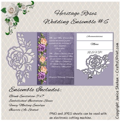 HERITAGE ROSE WEDDING BRIDAL INVITATION WE-6