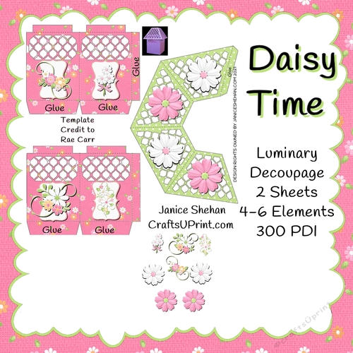 DAISY PINK LUMINARY LUMINARIES DECOUPAGE