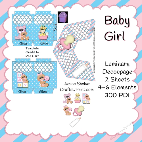 BABY GIRL PINK LUMINARY LUMINARIES DECOUPAGE
