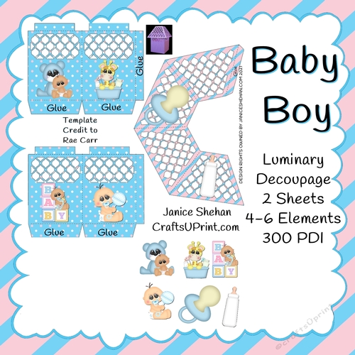 BABY BOY BLUE LUMINARY LUMINARIES DECOUPAGE