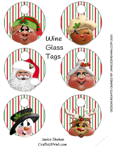 WINE GLASS TAGS SANTA AND THE GANG