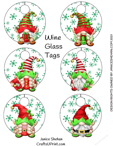 WINE GLASS TAGS CHRISTMAS GNOMES GNOME