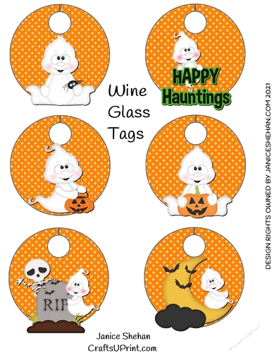 WINE GLASS TAGS HALLOWEEN GHOSTS
