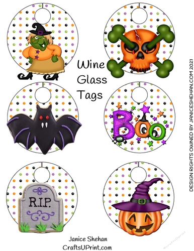WINE GLASS TAGS HALLOWEEN GOBLINS, SCARIES