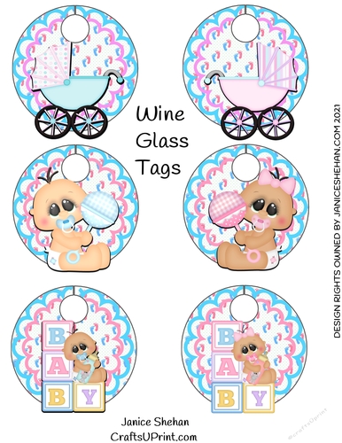 WINE GLASS TAGS BABY SHOWER NEW BABY