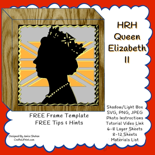 Queen Elizabeth II Paper Cut Light Box  SVG, Shadow Box SVG Cricut File, Cutting Cricut, Shadow Paper Cut, DIY