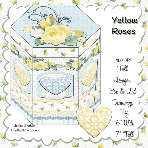 YELLOW ROSES FLORAL - HEXAGON GIFT FAVOR BOX KIT