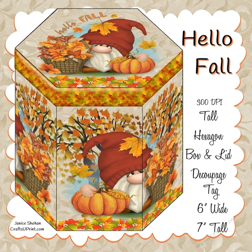 GNOME GNOMES AUTUMN, FALL, GIFT BOX, HEXAGON BOXES