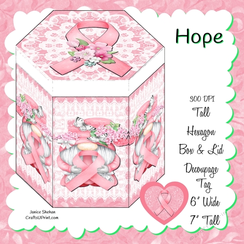 GNOME GNOMES  BREAST CANCER AWARENESS, GIFT BOX, HEXAGON BOXES