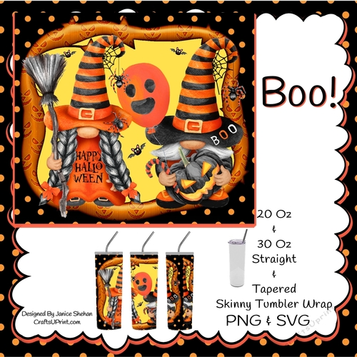 Gnome HALLOWEEN Printable Tumbler Wrap, Sublimation Design, 20 and 30  oz Skinny Tumbler, PNG, SVG Download File
