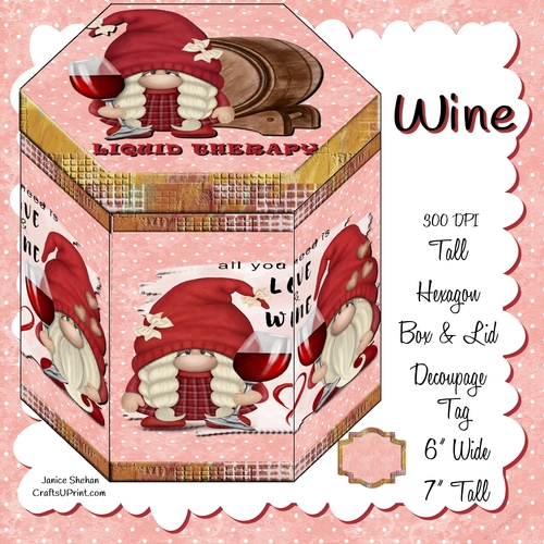 WINE, WHINE, GNOME, GNOMES, BIRTHDAY, GIFT BOX, TALL HEXAGON BOXES
