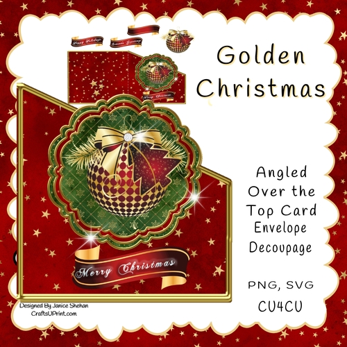 ANGLED OVER THE TOP CARD CHRISTMAS RED AND GOLD