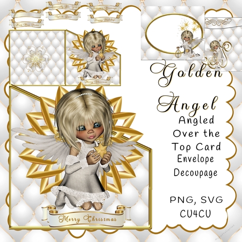 ANGLED OVER THE TOP CARD CHRISTMAS GOLDEN ANGELS