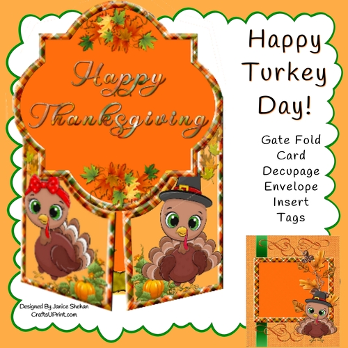 THANKSGIVING SHAPED GATEFOLD CARD AND ENVELOPE KIT TURKEY