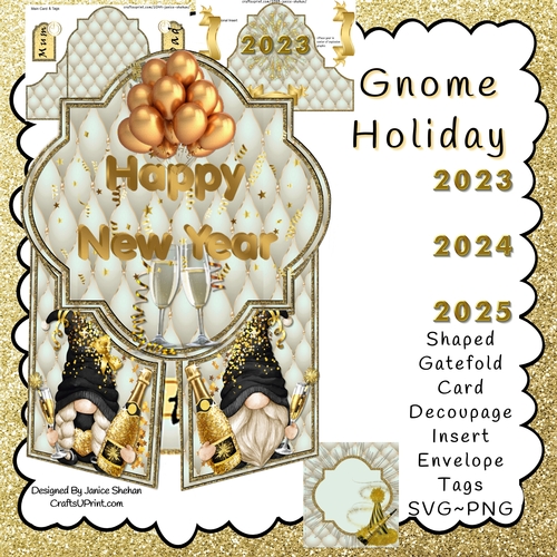 NEW YEARS NEW YEAR 3D GATEFOLD CARD ENVELOPE DECOUPAGE