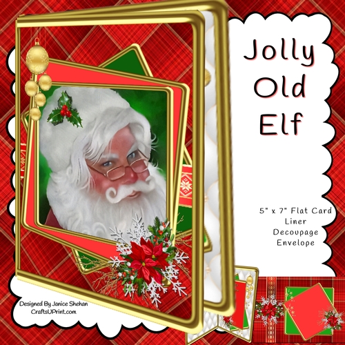 SANTA CLAUS KRIS KRINGLE 5X7 CARD, ENVELOPE, LINER & DECOUPAGE KIT
