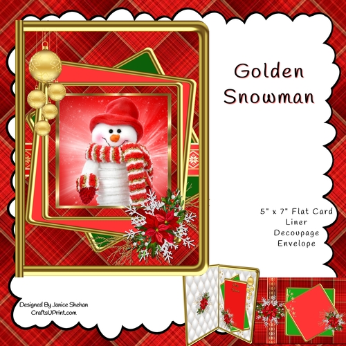 CHRISTMAS SNOWMAN SNOW MAN 5X7 CARD, ENVELOPE, LINER & DECOUPAGE KIT