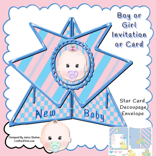 STAR CARD FEATURING BOY AND GIRL DECOUPAGE, ENVELOPE KIT