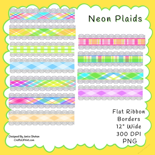 NEON PLAID RIBBON BORDERS LACE PNG
