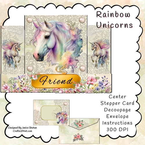 UNICORN UNICORNS WATERCOLOR CENTER STEP CARD KIT