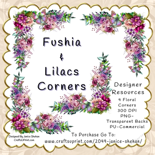 FUSHIA AND LILACS DESIGNER RESOURCE FLORAL CORNER PNG CLIPART