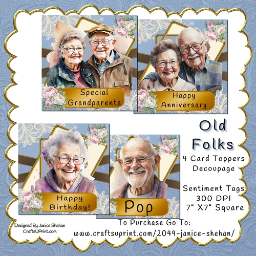 OLD FOLKS 7X7 CARD TOPPER DECOUPAGE BUMPER KIT ELDERLY