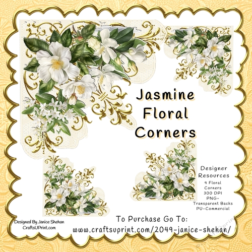 JASMINE, LACE, FLORAL FLOWER CORNER PNG CLIPART