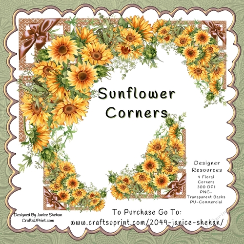 SUNFLOWERS, FLORAL FLOWER CORNER PNG CLIPART