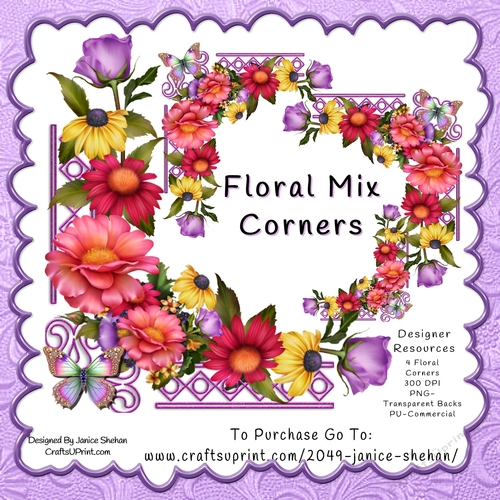 MIXED FLOWERS, FLORAL FLOWER CORNER PNG CLIPART
