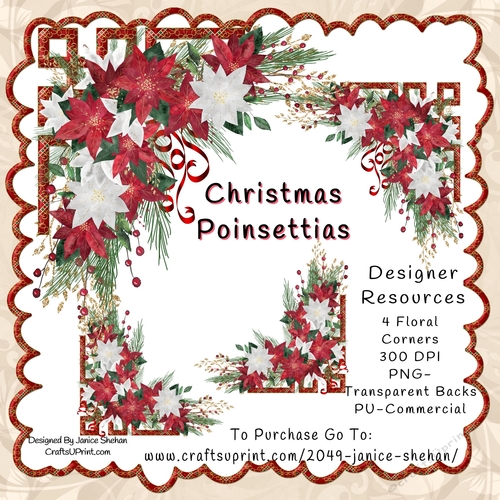 CHRISTMAS, POINSETTIA, GOLD, FLORAL FLOWER CORNER PNG CLIPART