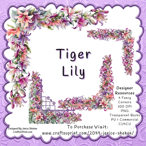 TIGER LILY FANCY CORNER PNG CLIPART SET OF 4