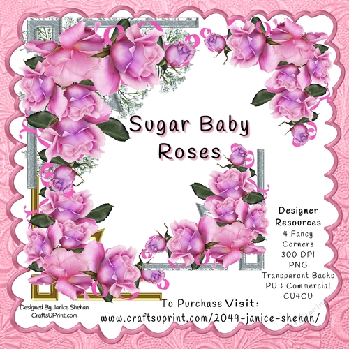 SUGAR BABY ROSES FANCY CORNER PNG CLIPART SET OF 4