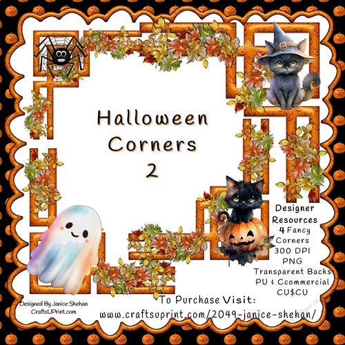GHOST, SPIDER, HALLOWEEN DESIGNER RESOURCES 4 PNG CLIPART DECORATE CORNERS 