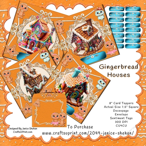 CHRISTMAS GINGERBREAD HOUSE CARD BUMPER KIT WITH DECOUPAGE AND ENVELOPE