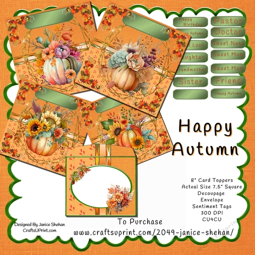 AUTUMN FALL PUMPKINS LEAVES CARD BUMPER KIT WITH DECOUPAGE AND ENVELOPE