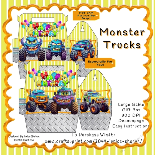 MONSTER TRUCKS, MEN, BOYS GABLE TOP GIFT BOX