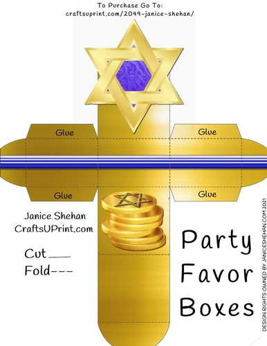 CHANUKKAH HANUKKAH JEWISH FAVOR GIFT BOX GOLD STAR OF DAVID SOD