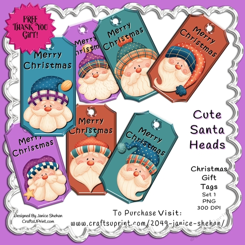 CHRISTMAS SANTA HEAD GIFT TAGS 