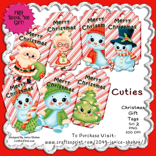 CHRISTMAS SANTA CANDY CANE, SNOWMAN, GIFT TAGS 