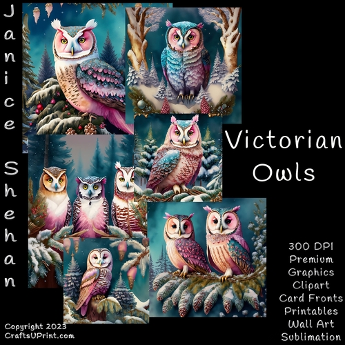 OWL, OWLS, BUNDLE, CARD FRONTS, CLIPART, SUBLIMATION, AFRICAN ELEPHANT, PNG