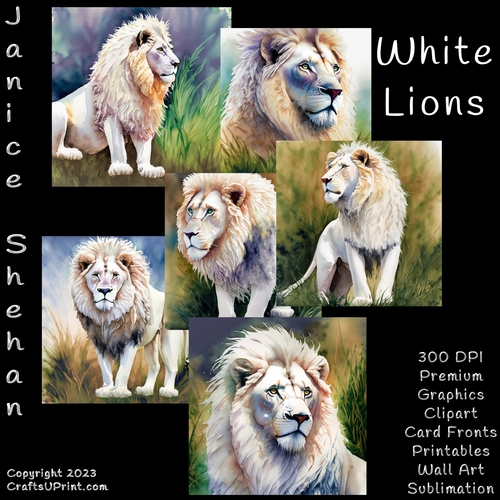 WHITE LIONS, WHITE LION, BUNDLE, CARD FRONTS, CLIPART, SUBLIMATION, AFRICAN ELEPHANT, PNG
