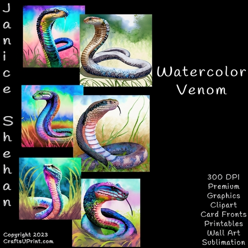 WATERCOLOR, SNAKES, COBRA, PYTHON, BUNDLE, CARD FRONTS, CLIPART, SUBLIMATION, AFRICAN ELEPHANT, PNG