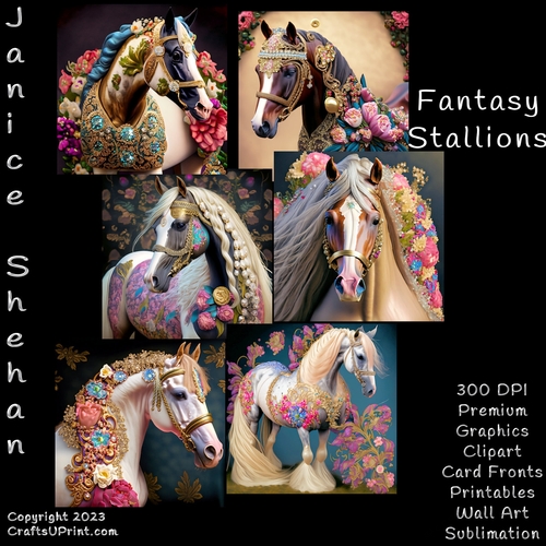 GORGEOUS HORSES, STALLION, BUNDLE, CARD FRONTS, CLIPART, SUBLIMATION, AFRICAN ELEPHANT, PNG