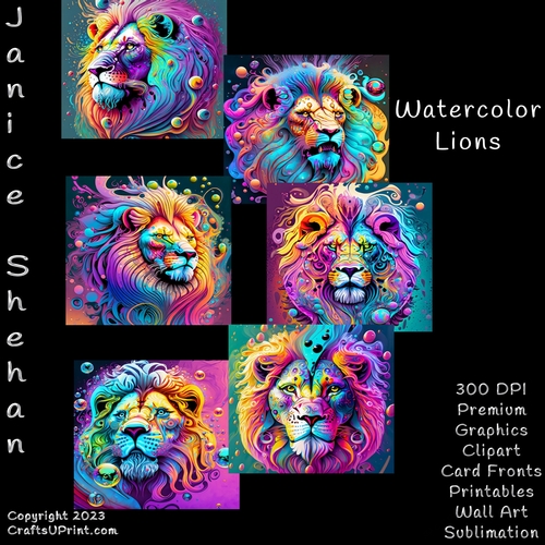 RAINBOW, LIONS, LION, BUNDLE, CARD FRONTS, CLIPART, SUBLIMATION, AFRICAN ELEPHANT, PNG