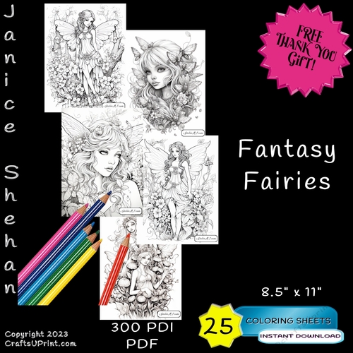 25 FANTASY FAIRY, FAERY, FARIES, PRINTABLE SHEETS, COLOUR ING BOOKS, CHILDREN, ADULT, PRINTABLE DIGITAL COLORING SHEETS, COLORING PAGES, COLORING BOOK