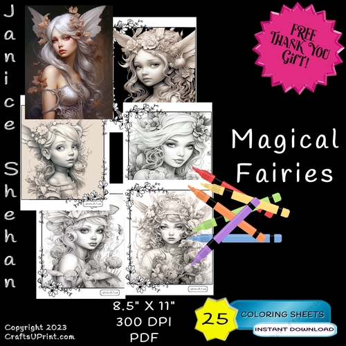 25 MAGICAL FAIRIES FAIRY FAERY COLORING PAGES, COLORING SHEETS