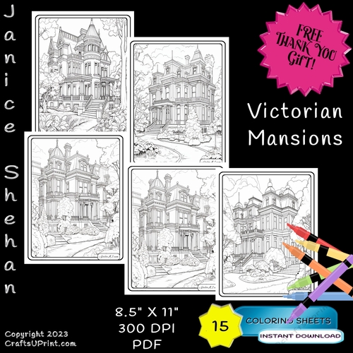 15 Victorian Mansions Printable Coloring Pages Sheets 